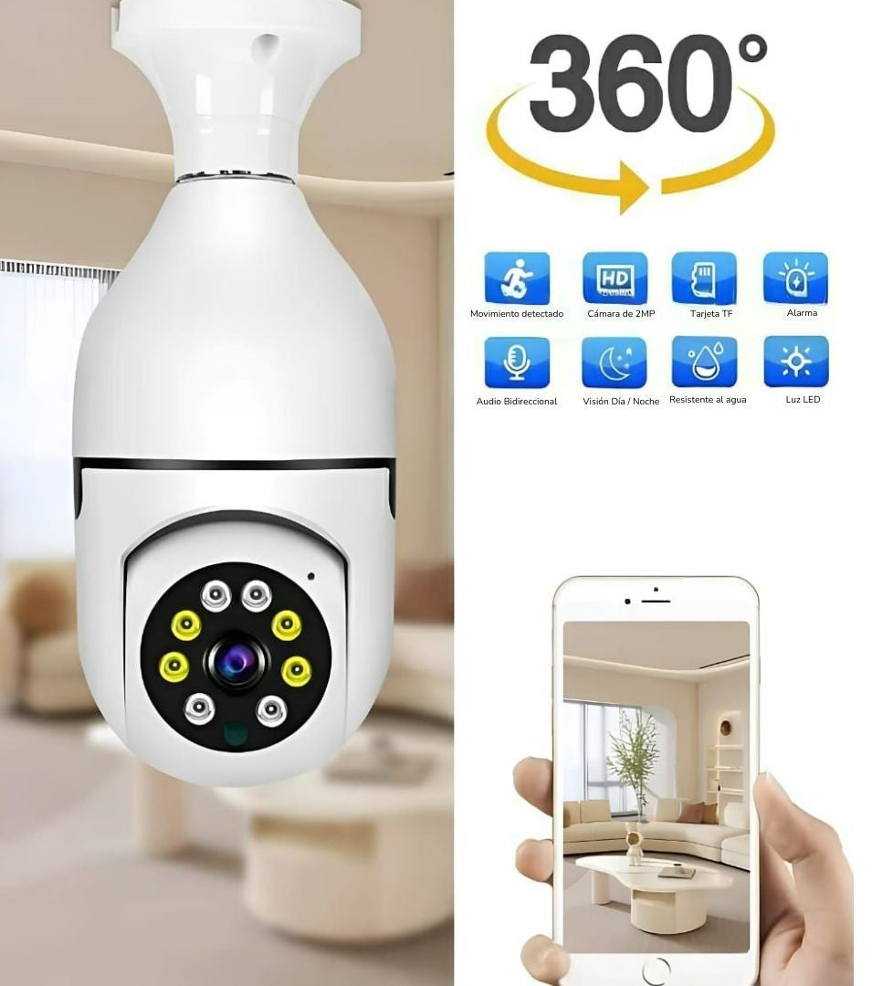 Foco Cámara Doble Lente Seguridad WIFI