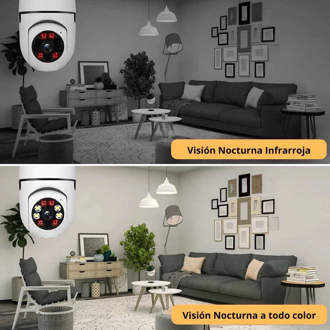 Foco Cámara Doble Lente Seguridad WIFI